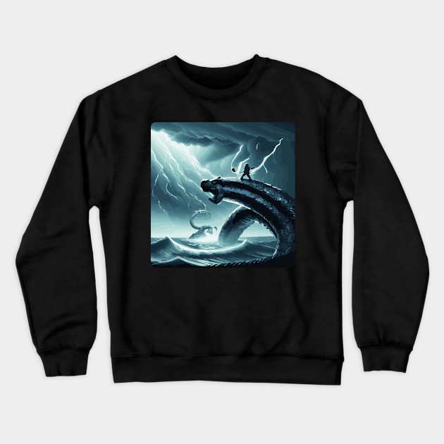 Thor Riding a Huge Serpent - Epic Illustration for Your Home Crewneck Sweatshirt by gmnglx